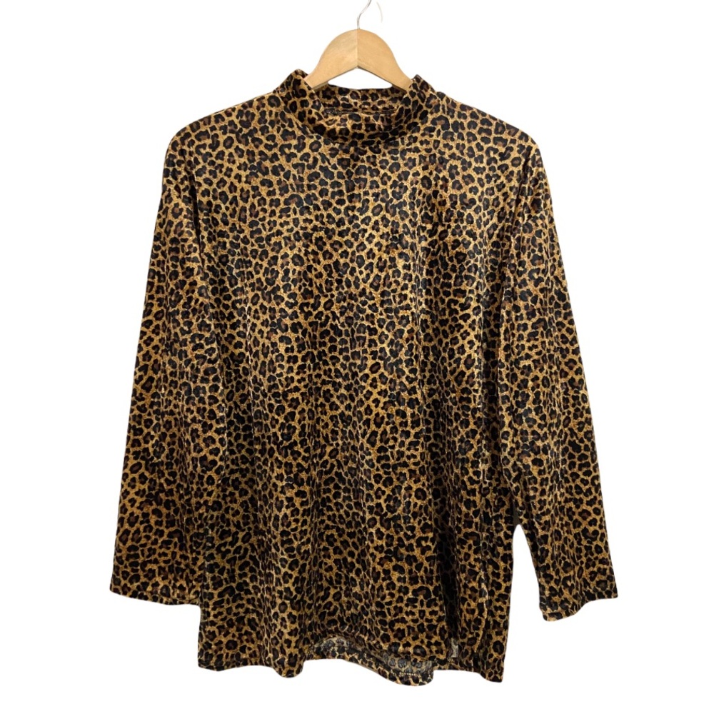 Vintage Women’s Size 2X Mock Neck Top Blouse Animal Print Long Sleeve
